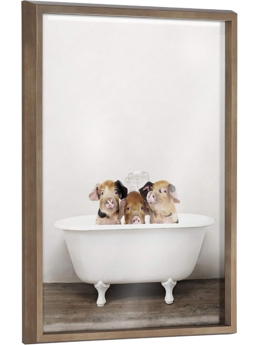 Vintage Bathtub Three Little Pigs Framed Wall Art, 18x24 Gold, Cute Animal Decor